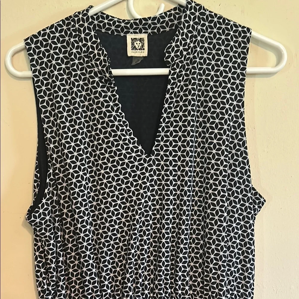 Anne Klein blue and white Sleeveless V-Neck Midi Sundress - Picture 3 of 5